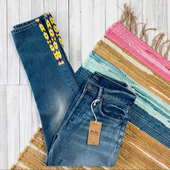 Polo by Ralph Lauren The Callen High Rise Slim Jean Beaded Split Hem - Picture 13 of 16